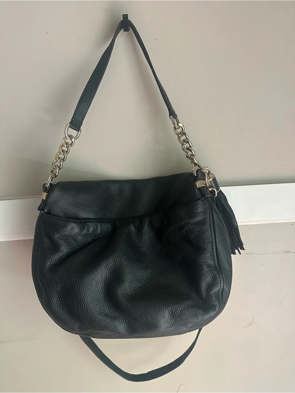 Michael Kors Black Pebbled Leather Shoulder Bag with Tassel